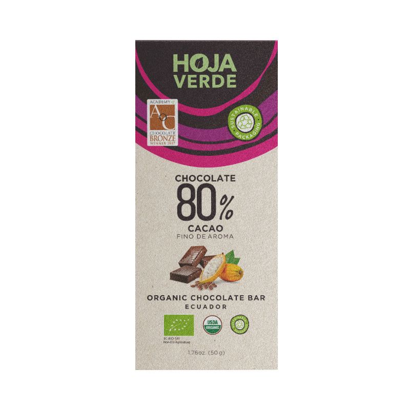 80% Organic Dark Chocolateo Hoja Verde