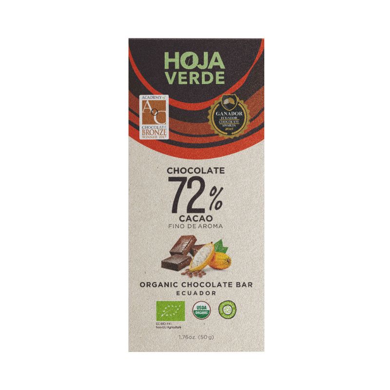 72% de chocolat noir biologique Hoja...